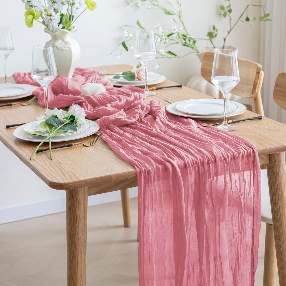 VARSS 6 Pack Dusty Rose Pink Cheesecloth Table Runner 8-10FT Rustic Gauze Fabric - Picture 2 of 5